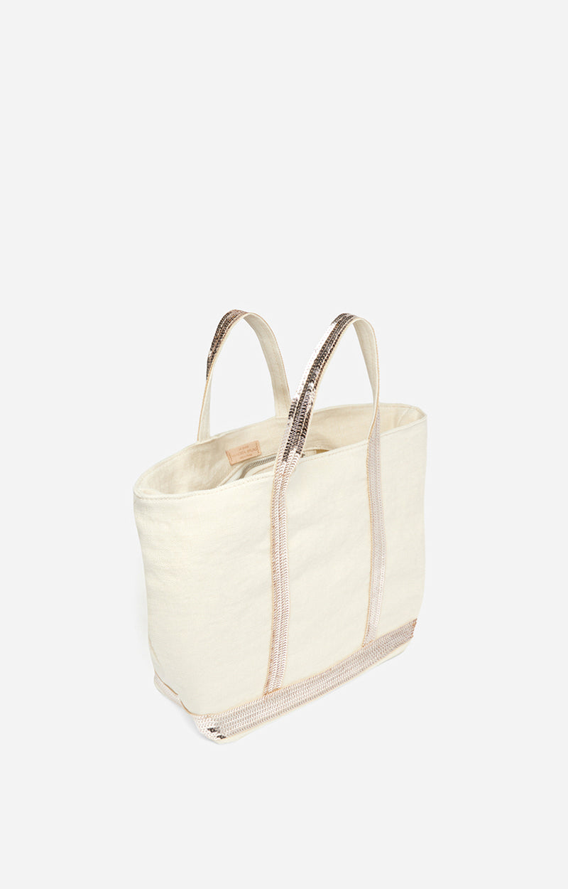 Medium linen cabas tote, ivory