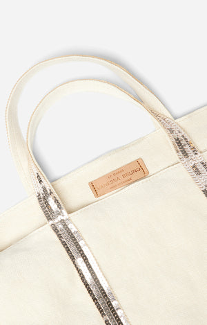 Medium linen cabas tote, ivory