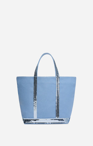 Medium canvas & sequin cabas tote, Ocean