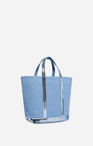 Medium canvas & sequin cabas tote, Ocean