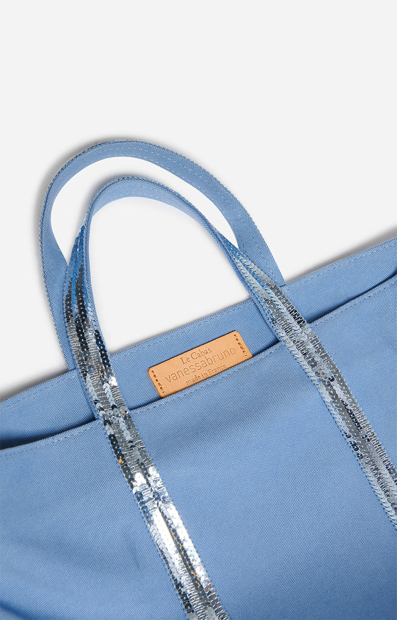 Medium canvas & sequin cabas tote, Ocean