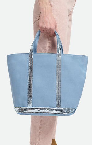 Medium canvas & sequin cabas tote, Ocean