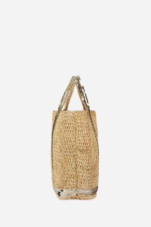 Medium raphia tote, gold