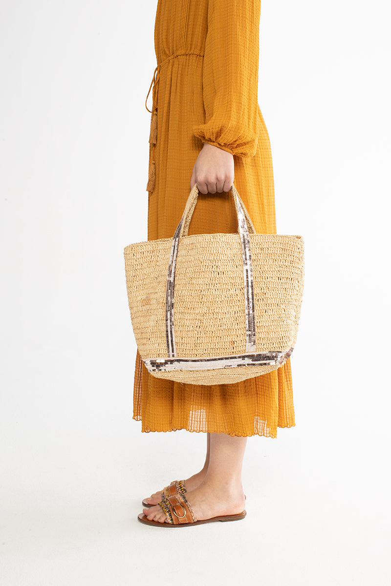 Medium raphia tote, gold