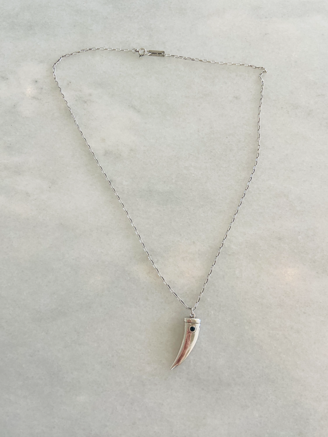LONG silver horn necklace
